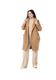 Resim Disentis Büyük Beden Yaka Detaylı Kaşe Astarsız Camel Kaban-camel Camel 