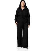 Resim Büyük Beden Beli Tünelli Ve Arkadan Lastikli Geniş Paça Siyah Tulum Siyah 