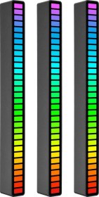 Resim Yuntech01 3'lü Siyah Rgb Sesli Ritm Lambası - 18 Renk Modu, Akıllı Gürültü Engelleme, 4 Seviye Parlaklık, 32 Led Işık Demeti, Type-c Usb 