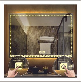 Resim GLOBAL LED MIRROR 75x105 Cm Günışığı Ledli Tasarım Kumlamalı Dokunmatik Tuşlu Buğu Önleyicili Banyo Aynası 