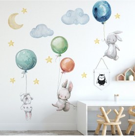 Resim Yystore Bebek Odası Çıkartmaları Tavşan Balon Duvar Çıkartmaları 