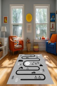 Resim Kessy Home Studio Eğitici Yol Desenli Çocuk Oyun Halısı Dijital Baskı Yıkanablir Kaymaz Taban Çocuk Odası Halısı 2 
