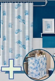 Resim Tropikhome Duş Perdesi Çamaşır Makinesi Örtüsü Takımı Banyo Dekorasyon Seti Mavi 