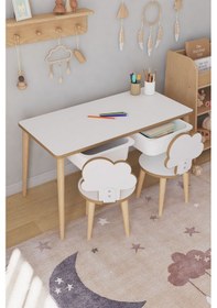 Resim Çocuk Oyun Aktivite Masası 2 Sandalyeli Çekmeceli Çocuk Masası - Bulut Çok Renkli 