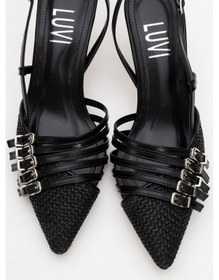 Resim Luvishoes Luvi Shoes Zenith Siyah Hasır Bantlı Tokalı Kadın Topuklu Ayakkabı Siyah 