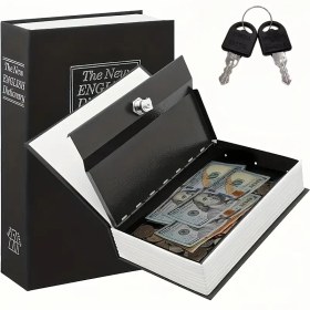 Resim 1 Adet Güvenli Kitap Stili Anahtarlı Kasa - Nakit, Mücevher & Değerli Eşyalar İçin Gizli Bölme - Siyah & Beyaz, 7.28x4.72x2.16in, Dayanıklı Demir Yapı 