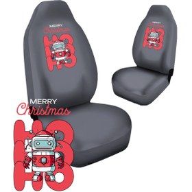Resim Zapomi Yılbaşı Christmas Noel Robot Oto Koltuk Kılıfı Servis Kılıfı Penye Özel Baskılı Gri 4 Parça Set 