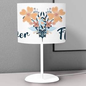 Resim instababyrooms Beyaz Çiçek Desenli Çocuk Odası Dijital Baskılı Çocuk Odası Masaüstü Abajur Avize 