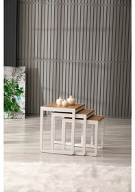 Resim Arpelia Arpelia Üçlü Zigon Sehpa 50 x 40 CM Beyaz - Atlantik Çam 