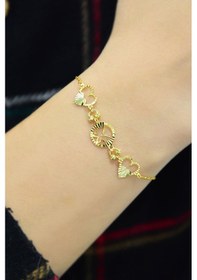 Resim 925 Ayar Gümüş Gold Kaplama Çift Kalp Kristal Kesim Bileklik 