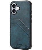 Resim iPhone Uyumlu 17 Denier D09 Pu Çift Kart Yuvası Arka Kapak Telefon Kasası İçin Mavi 