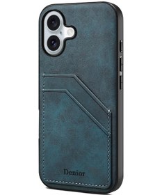 Resim iPhone Uyumlu 17 Denier D09 Pu Çift Kart Yuvası Arka Kapak Telefon Kasası İçin Mavi 