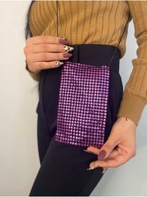 Resim SmY Bag Marka Mor Işıltılı Parıltılı Gece Omuz Telefon Çantası 