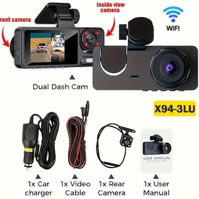 Resim 3 Kanal Araç Kamerası 1080 P Hd Video Kaydedici Araba Dvr Ön İç Dönebilen Ve 32g X94-wıfı-3cam 