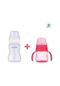 Resim Mamajoo Kulplu Eğitici Bardak 160ML & Silver Biberon 250ML Pembe 