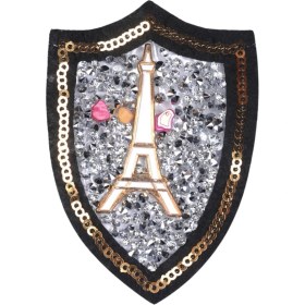 Resim Aplike Ütü Ile Yapışan Taşlı Eyfel Kulesi Beyaz Arma 6 cm 