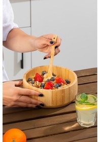 Resim Porsima 2074 Orta Boy Doğal Bambu Salata Kasesi 18cm Bambu 