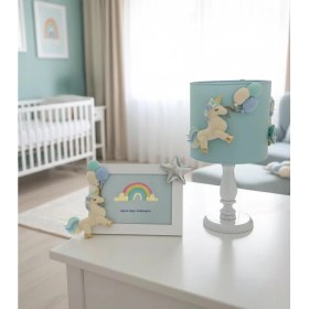 Resim Mintrenkkremunicornfigürlübebek/çocukodasıtasarımmasalambasıabajur Çerçeve Set 