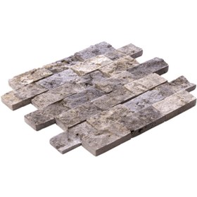 Resim Taş Dekorasyon Gümüş Traverten Doğal Patlatma Taş Duvar Fileli 5 X 10 Cm 