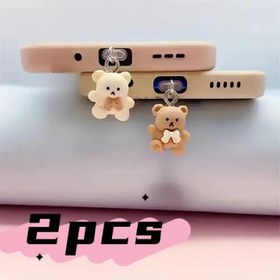 Resim 2 adet cep telefonu toz geçirmez tıpa Çiftler serisi karikatür ayı Aşk hikayesi Cep telefonu toz geçirmez dekoratif tıkacı, 3 boyutlu ayı desenli, iPhone/Type-C Android arayüzü için uygun, bağlantı noktasına toz ve kir girmesini önlemek için 