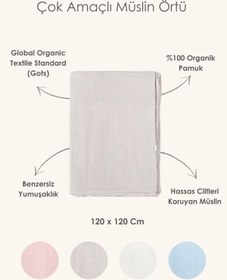 Resim BebeMarin Çok Amaçlı Müslin Örtü 120x120 cm Bej - Bej / 120x120 