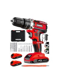 Resim Mager 12 Volt 1.2 Ah Çift Akülü Su Terazi Göstergeli Darbeli Matkap Vidalama Kırmızı 