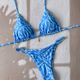 Resim FUBA.VI Kadınlar için Seksi Düz Renk Bikini Seti, Rastgele Baskılı Yüksek Esneklikli Kumaş, Kurdele Detaylı - Yaz Plaj Mayo, Bağcıklı Alt, Kemer Yok, 200g/m² Polyester Malzeme, Plaj Giyim|Trendy Bikini|Yüksek Kaliteli Mayo, Bikini Seti 