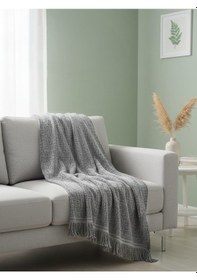 Resim My Evilla Gri Koltuk Örtüsü Kanepe İçin Kaymaz Tabanlı Şık Dokulu Saçaklı Modern Salon Örtüsü 170x220cm Gri 