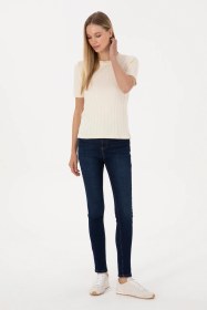 Resim U.S. Polo Assn. Kadın Koyu Mavi Skinny High Waist Fit Jean Pantolon 50316591-DN0023 