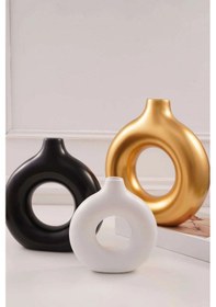 Resim Beyaz Dekoratif Vazo Seti Obje Ev Dekorasyon Masa Üstü Dekor Vazo Seti Model 23 Siyah Beyaz Gold Siyah Beyaz Gold 