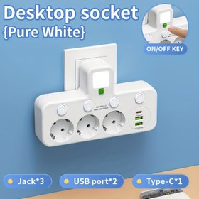 Resim 3 Prizli, 2 USB Girişli ve 1 Type-C Şarj Portlu, Bağımsız Anahtarlı ve Gece Lambalı Priz - Ev, Yurt, Ofis, Seyahat İçin İdeal - Siyah/Beyaz 