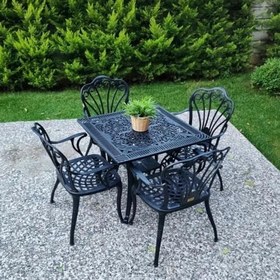 Resim CERİTTİ Ferforje Görünümlü Masa ve Sandalye Takımı, Bahçe, Balkon ve Dış Mekanda Kullanılabilir, 2 Yıl Garantili, 150 KG Taşıma Kapasiteli, Plastik Masa ve Sandalye Takımı (Kare Masa ve 4'lü Sandalye) 