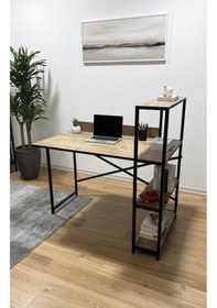 Resim Modern 3 Raflı Çalışma Masası 60x120 - Bilgisayar Ofis Ders Masası Oyuncu Masası Ahşap Metal 