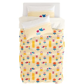Resim Amulet Çift Taraflı Pamuk Saten Sarı Çocuk Nevresim Seti 140x200cm 
