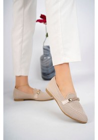 Resim GİMER - Sivri Kalıp Geçirmeli Taşlı Triko Ten Babet - İFS11119G Bej 