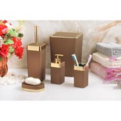 Resim GuvenliPazar 5 Parça Akrilik Gold Çizgi Soft Banyo Takımı Kare Banyo Seti Mat Kahverengi 