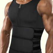 Resim Erkekler için Ayarlanabilir Bel Eğitici ile Neopren Fermuarlı Antrenman Yeleği - Çekirdek Destekli Dar Kesim Spor ve Eğitim Gömleği, Ter Emici, Her Mevsim Kullanım İçin - Siyah 
