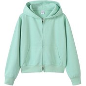 Resim Edwardest 2025 Kadın Sonbahar Ve Kış Yeni Ağır 350g Kısa Fermuarlı Kapüşonlu Sweatshirt Yeşil 