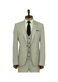 Resim Wessi Tek Düğmeli Slim Fit Gri Yelekli Erkek Takım Elbise Gri 