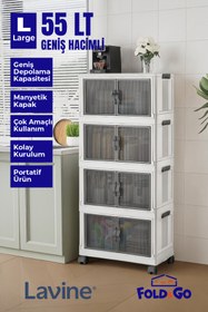 Resim obido Lavine Fold&go 4'lü Portatif Organizer Tekerlekli Dolap Çok Amaçlı Kapaklı Katlanır ”beyaz” 