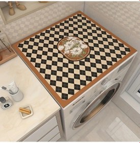 Resim Elmpaly Siyah Ekose Çamaşır Makinesi Ve Kurutma Makinesi Üstü Koruyucu Ped Hızlı Kuruma Su Emici 