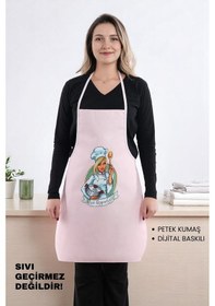 Resim Siyah Chef Leke Tutmaz Kumaş Mutfak Önlüğü Pembe 