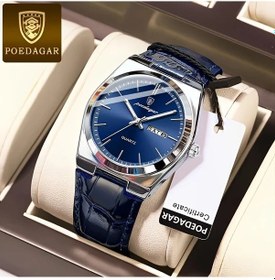 Resim Lumaworld Poedagar B Men Casual Moda Kuvars Takvimli Suya Dayanıklı Deri Kayış Gece Parlak Erkek Kol Saati Altın 
