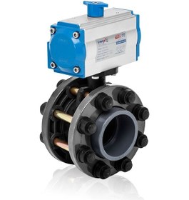 Resim Unox Ø 125 Tek Etkili Pnömatik Asktüatörlü U-pvc Takım Kelebek Vana Asit İçin 