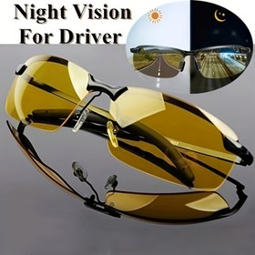 Resim Sarı Gece Görüşü Gözlükleri, Çift Lens, PC Polikarbonat Çerçeve ve Lens, Diyoptri Yok, Erkekler ve Kadınlar İçin, Gündüz ve Gece Sürüşü 