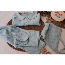 Resim Bej 4 Katlı Multi Müslin 4 Parça Hastane Çıkışı - Mavi 