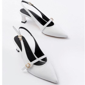 Resim H-470 Beyaz Rugan Baret Tokalı Arkası Açık Günlük Kadın Sandalet Beyaz 