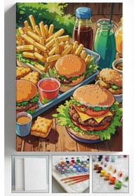 Resim Sayılarla Boyama Çerçeveli Hobi Seti Numaralı Tuval Fırça Boya Dahil Kasnaklı Hamburger 40x50 Cm 