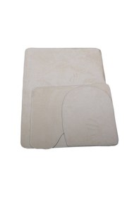 Resim Unicolor Düz Krem 3'lü Banyo Paspası Halısı Seti Kaymaz Deri Taba Krem 