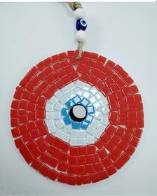 Resim Kırmızı Mozaik Nazar Boncuğu 20 Cm El Yapımı Cam Hediyalik Eşya 